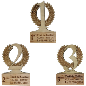 Lot de 3 trophées en bois en forme de chiffre avec couronne de laurier