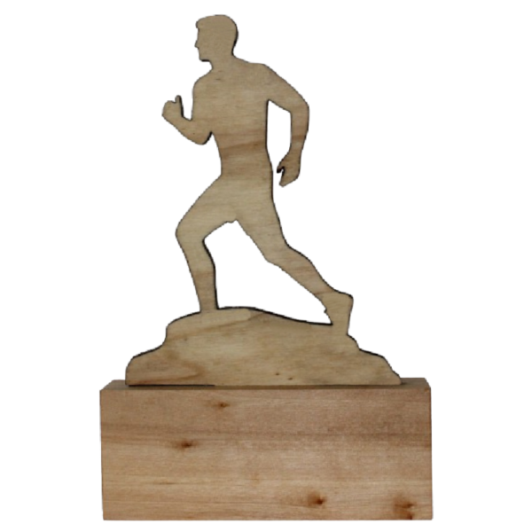 Trophée en bois de course à pied - homme - vue arrière