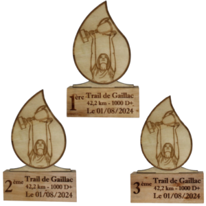 3 trophées en bois en forme de goutte - femme
