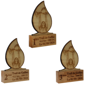 3 trophées en bois en forme de goutte - biais - femme