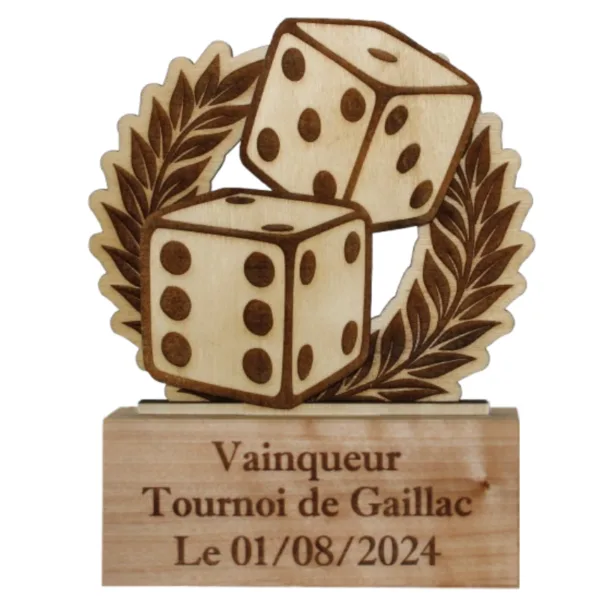 Trophée de jeux de dés en bois - vue de face