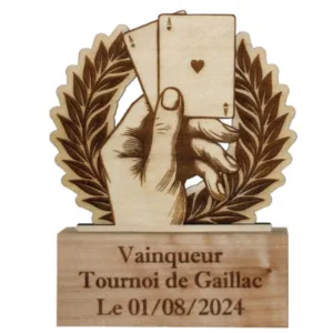 Trophée de poker en bois - vue de face