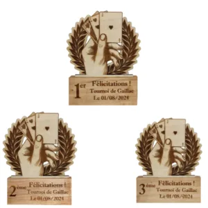 Trophées de belote en bois - vue de face