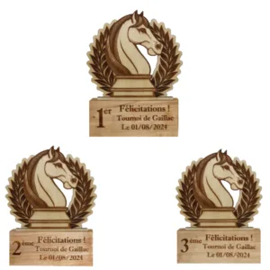 Trophées d'échecs en bois - vue de face