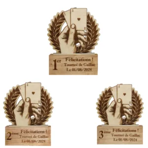 Trophées de poker en bois - vue de face