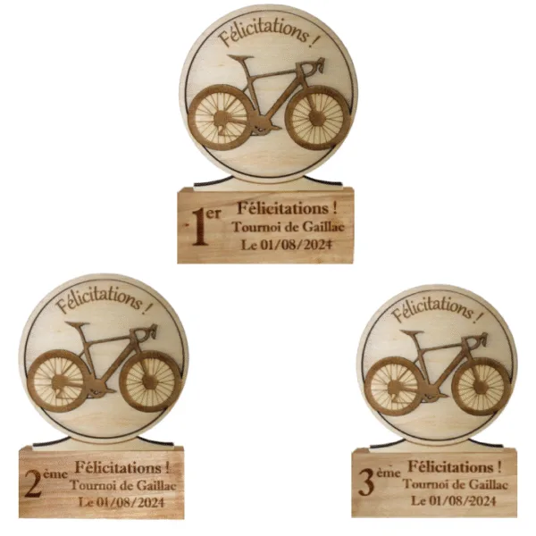 Trophées de vélo à personnaliser - en bois - vue de face