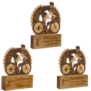 Trophées de vélo à personnaliser - en bois - laurier - vue de face