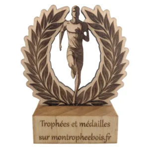 Mini-trophée bois de course à pied - homme et laurier