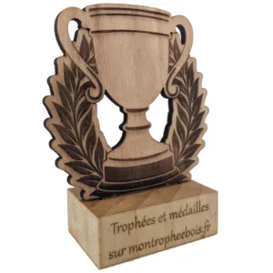 Mini-trophée bois pour toutes disciplines - coupe et laurier -travers