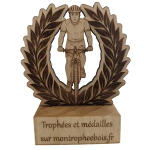Mini-trophée bois de cyclisme - homme et laurier