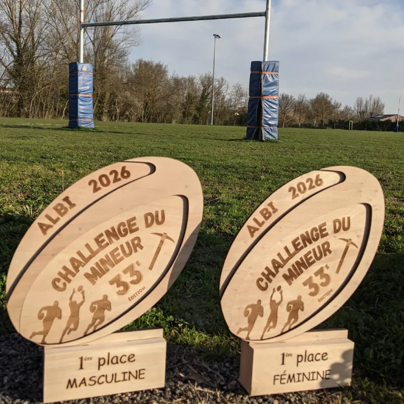 Trophée bois de rugby pour le challenge du mineur
